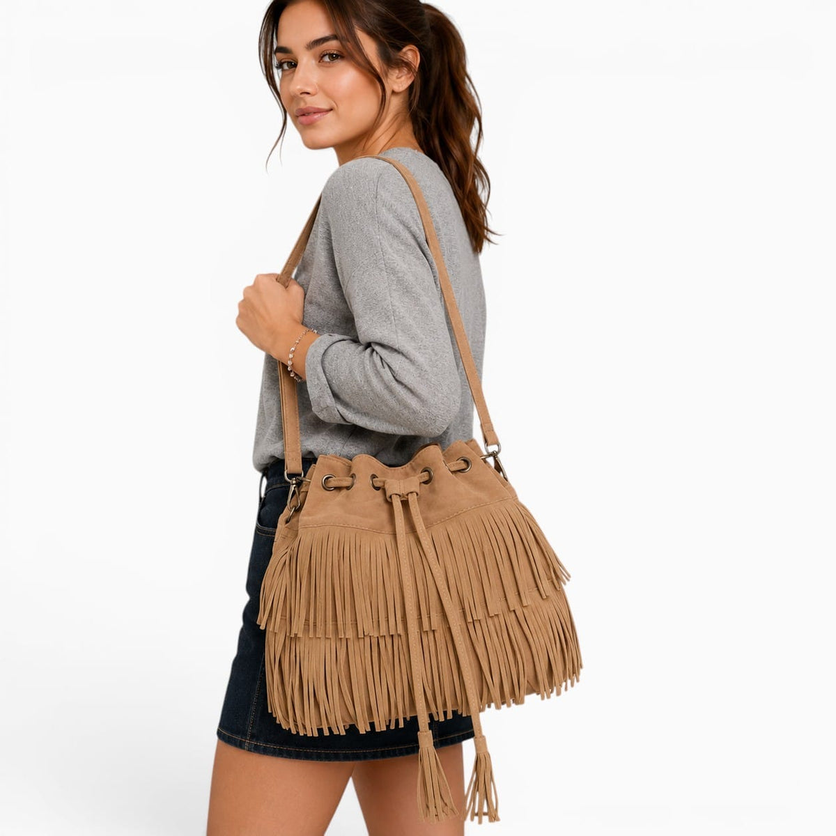 Sac Sac Bandoulière Femme Daim À Franges