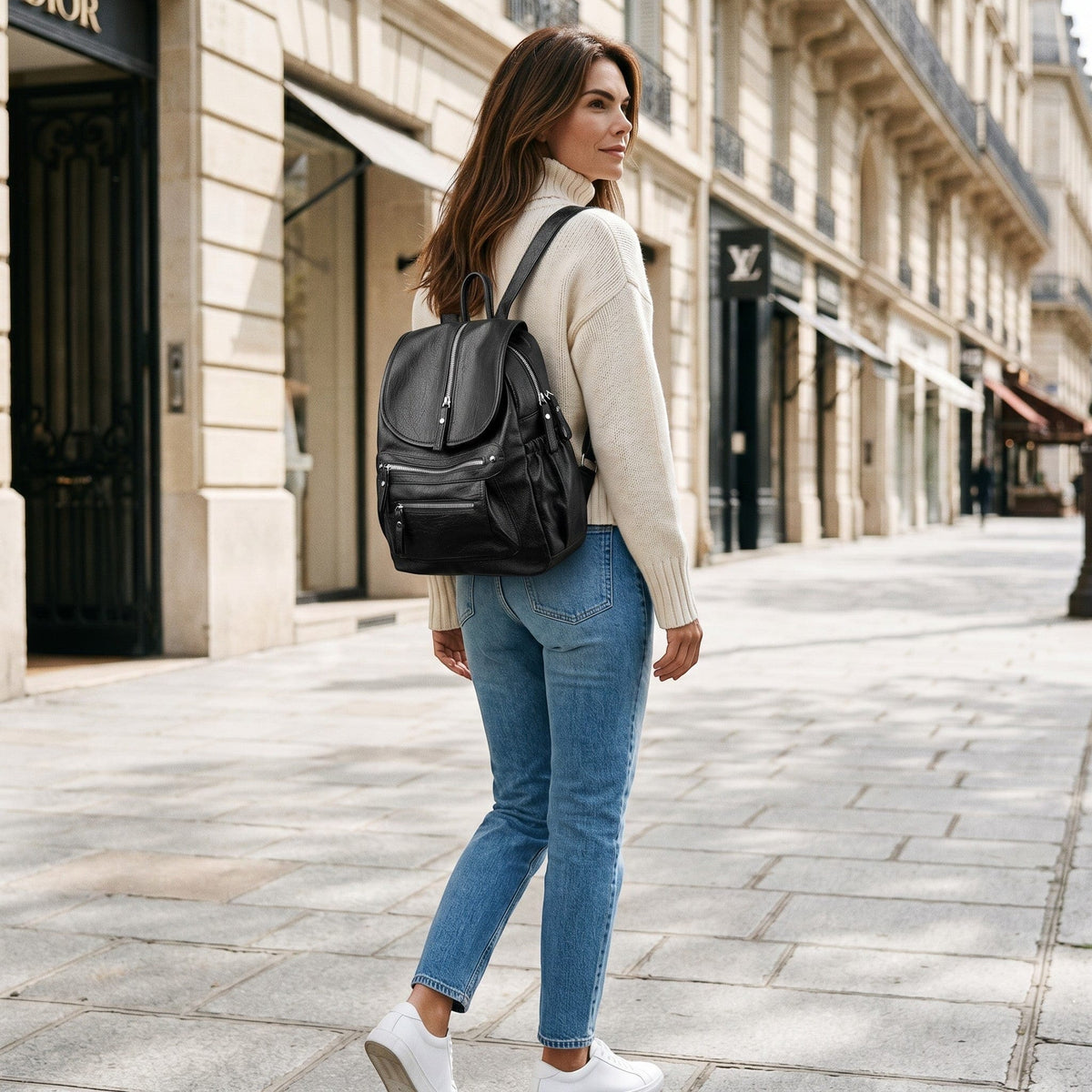 Sac Sac à Dos Cuir Vintage Multi Poches