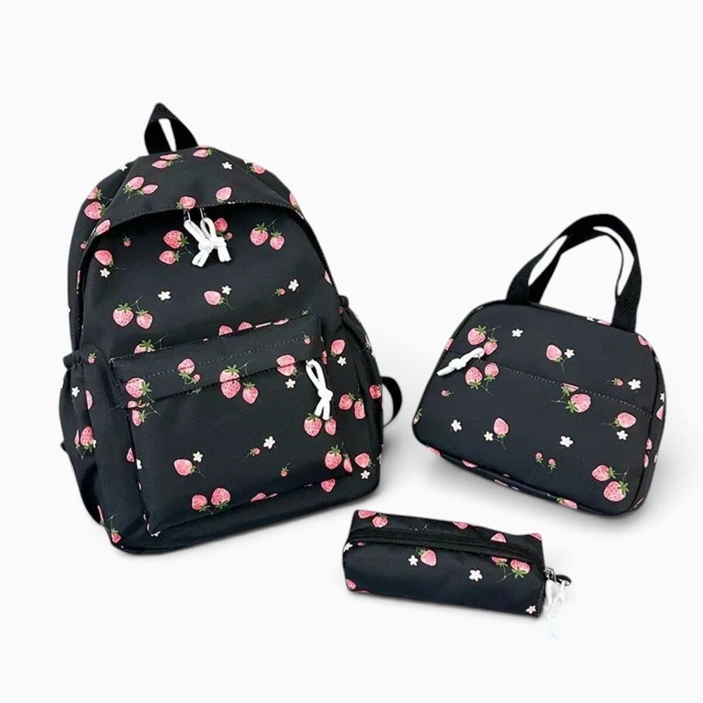 Sac Cartable École Fille avec Trousse et Sac à Déjeuner Assorti