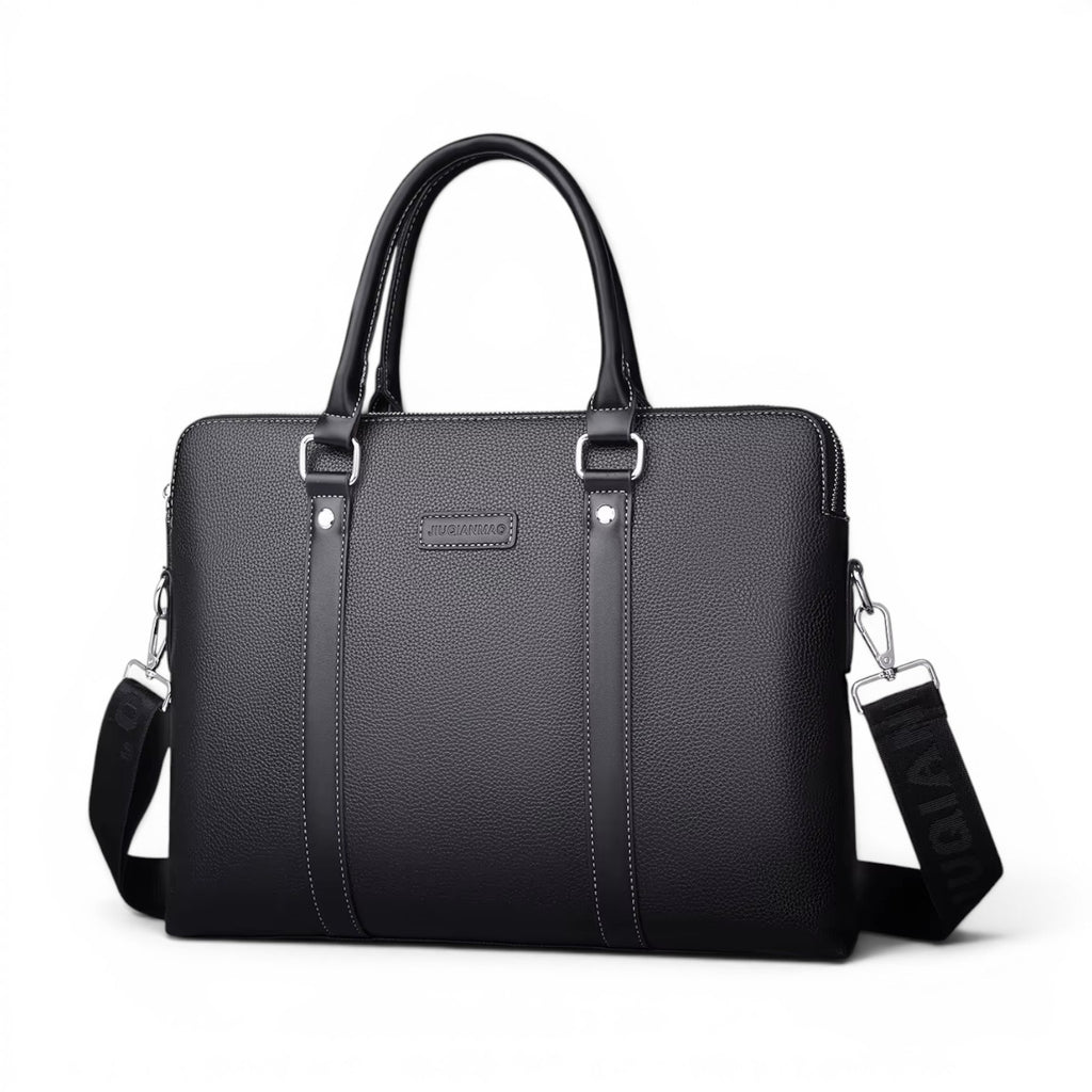 Sac mallette d'affaires pour homme en cuir PU noir avec bandoulière réglable et compartiment pour ordinateur 14 pouces