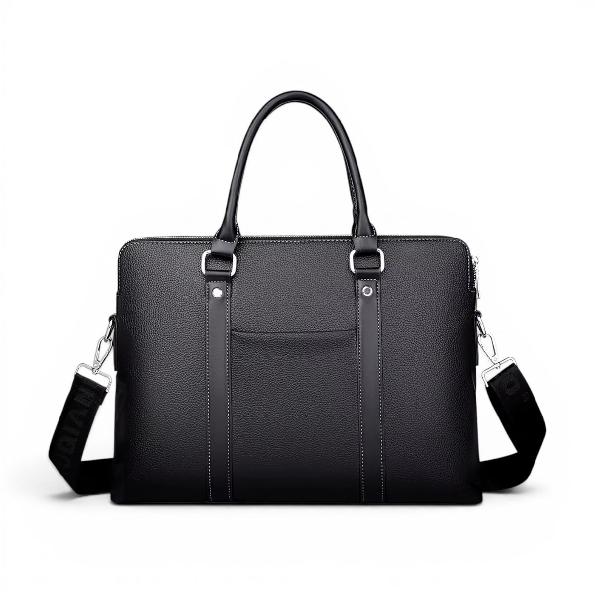 Sac mallette d'affaires pour homme en cuir PU noir avec bandoulière réglable et texture grainée élégante