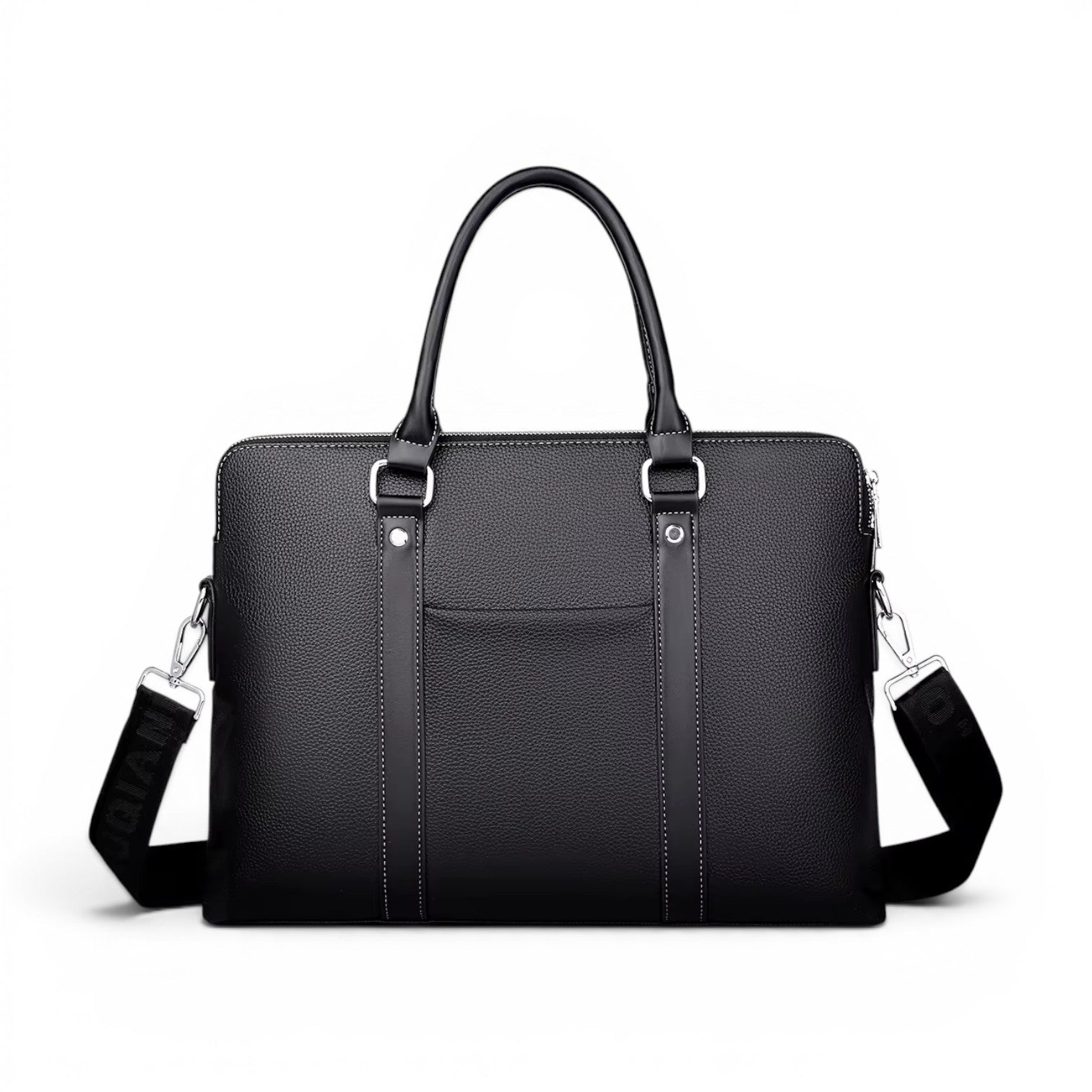 Sac mallette d'affaires pour homme en cuir PU noir avec bandoulière réglable et texture grainée élégante