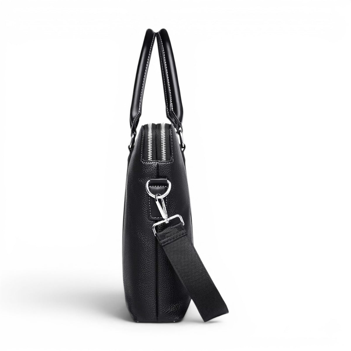 Sac mallette d'affaires noire pour homme en cuir PU avec bandoulière réglable, vue latérale