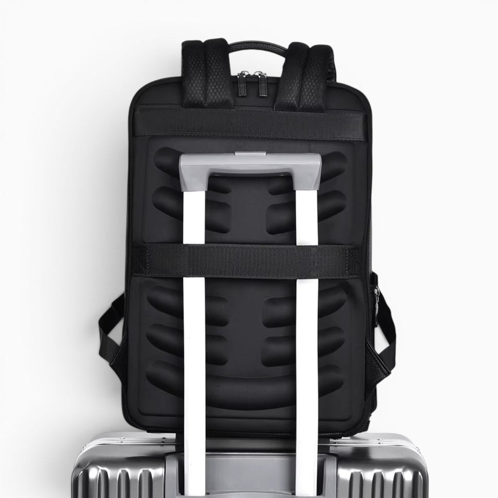 Sac sac à dos business noir imperméable en PU avec sangle pour valise et panneau dorsal ergonomique