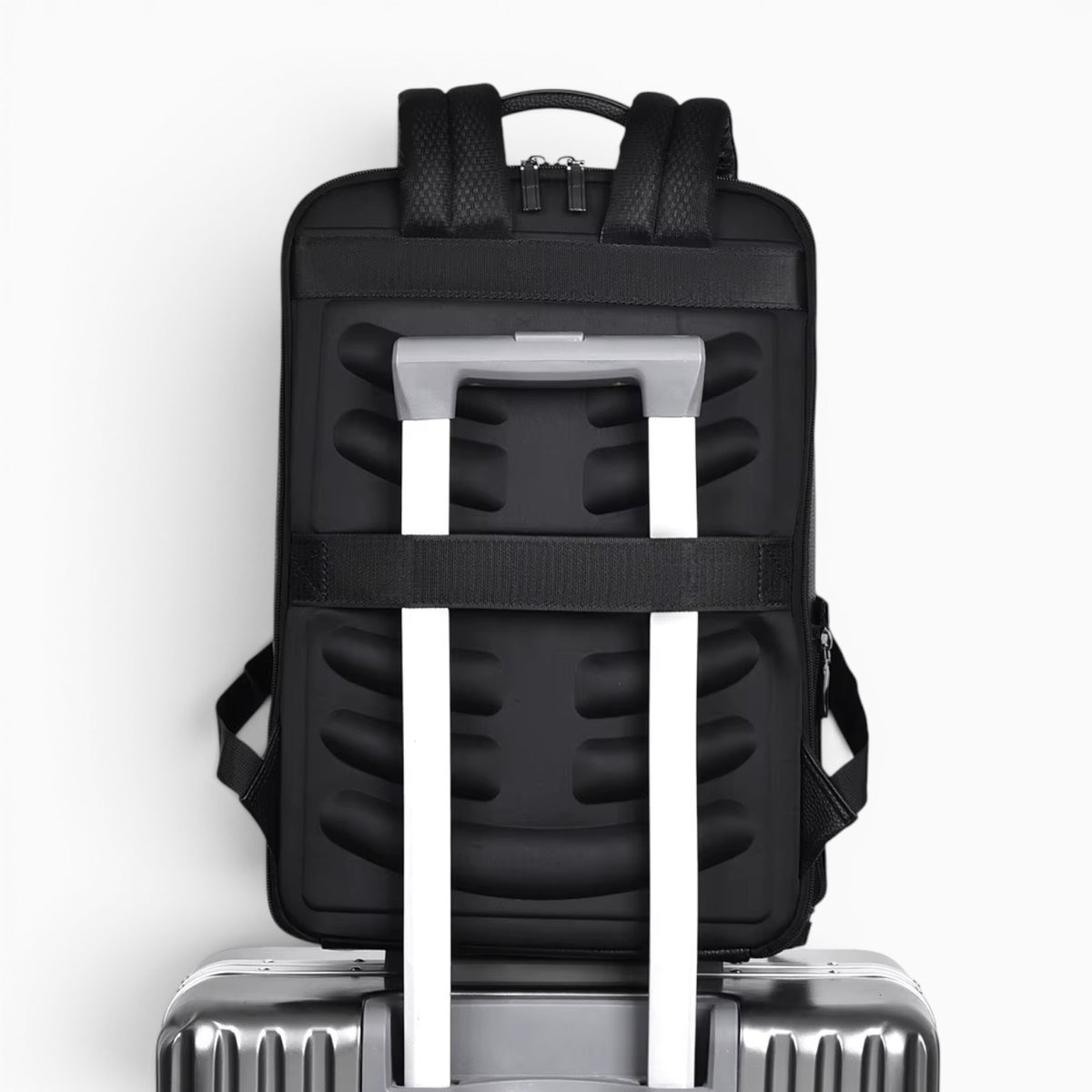 Sac sac à dos business noir imperméable en PU avec sangle pour valise et panneau dorsal ergonomique