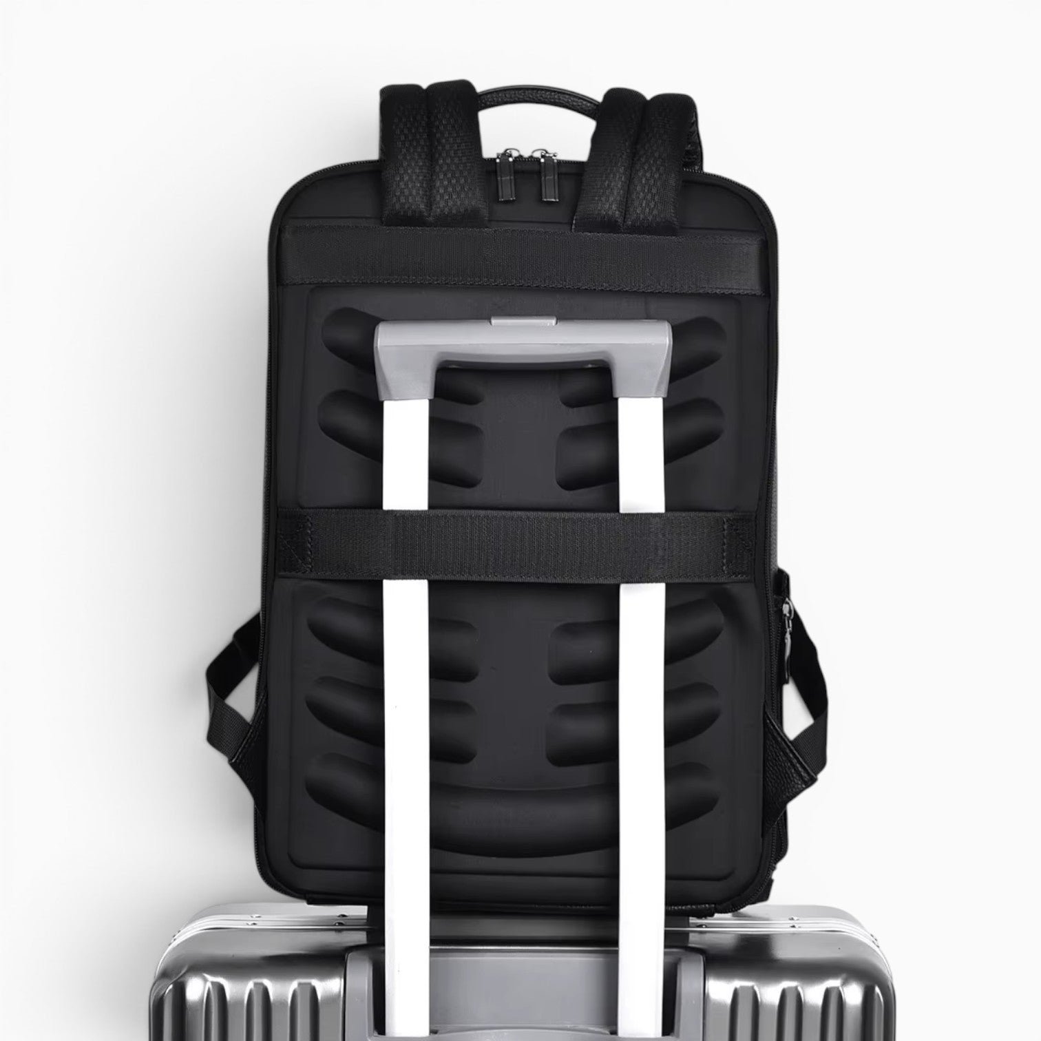 Sac sac à dos business noir imperméable en PU avec sangle pour valise et panneau dorsal ergonomique