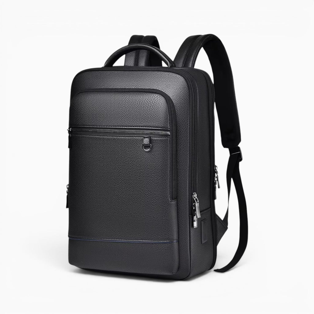 Sac sac à dos business noir en PU imperméable avec port USB pour ordinateur portable et design antivol