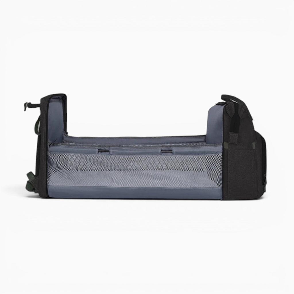 Sac sac à dos à langer noir avec lit pliable intégré, spacieux et pratique pour les sorties avec bébé
