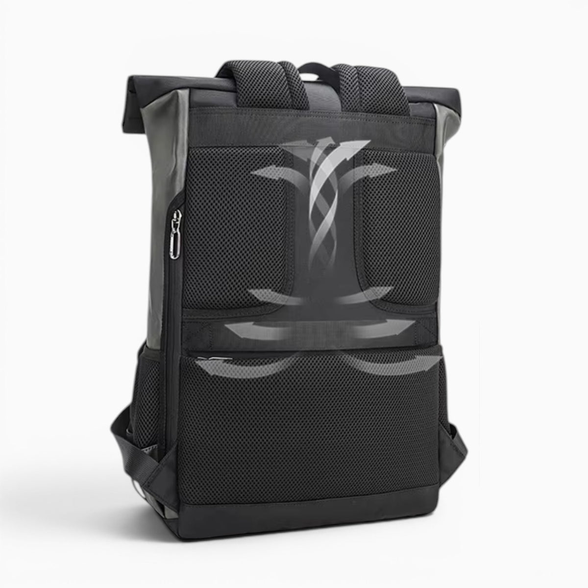 Sac à dos rolltop imperméable gris en cuir PU avec port USB, idéal pour ordinateur portable 15,6 pouces et voyage