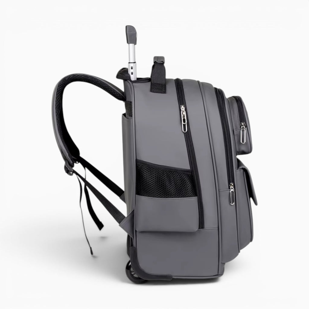 Sac à dos de voyage à roulettes gris ZIRANYU avec poignée télescopique, compartiment pour ordinateur et bretelles