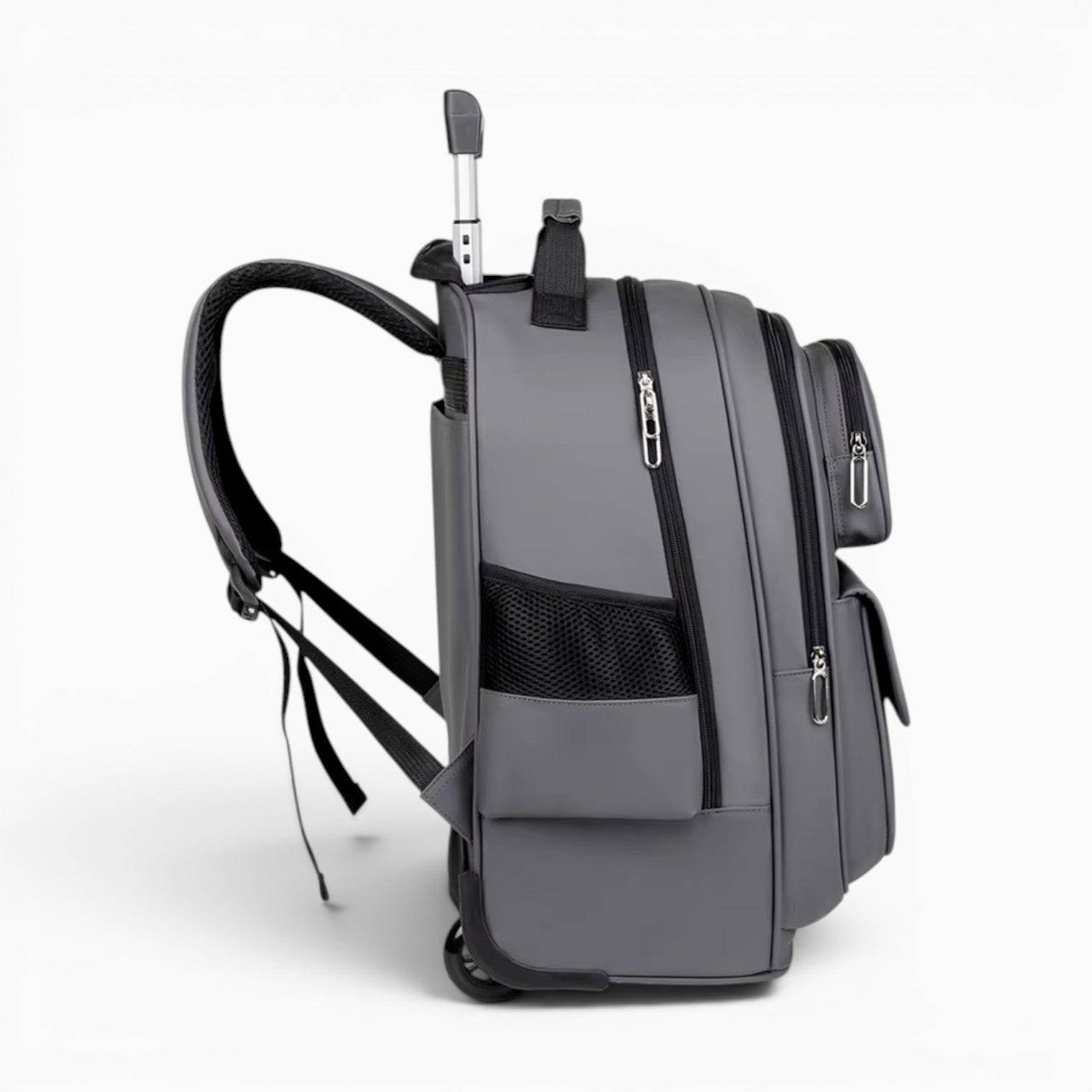 Sac à dos de voyage à roulettes gris ZIRANYU avec poignée télescopique, compartiment pour ordinateur et bretelles
