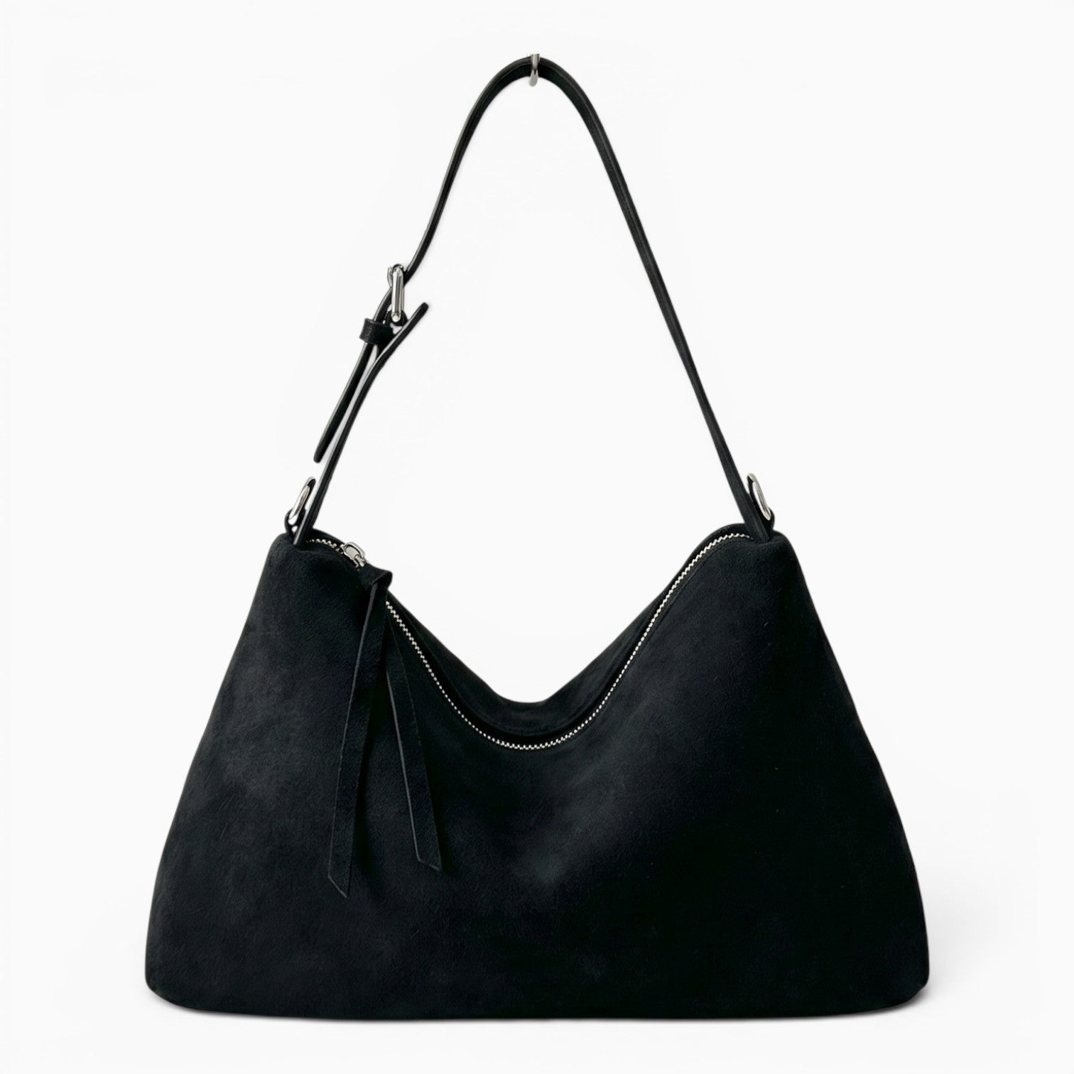 Sac sac à main Boston pour femme en cuir suédé noir mat avec bandoulière réglable et fermeture éclair
