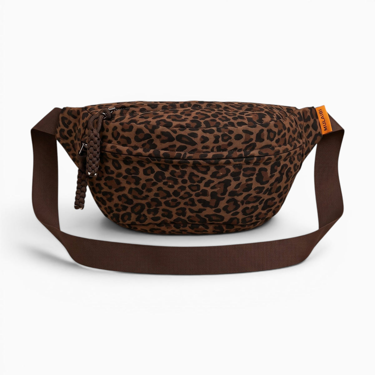 Sac banane Sac motif léopard en nylon marron avec fermeture éclair et sangle réglable pour femme