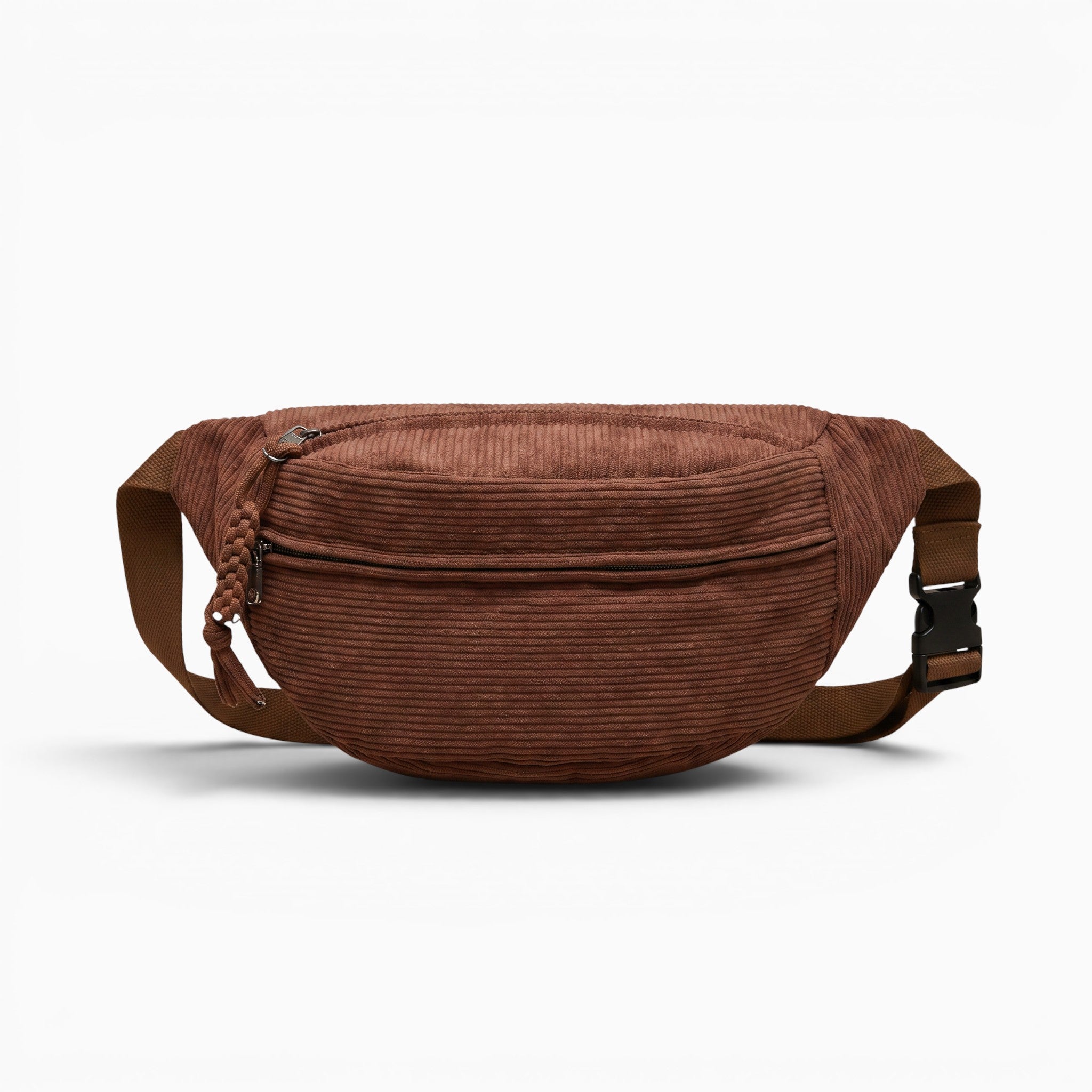 Sac banane marron en velours côtelé Perfect Lily avec sangle réglable et fermeture éclair pratique pour un usage quotidien