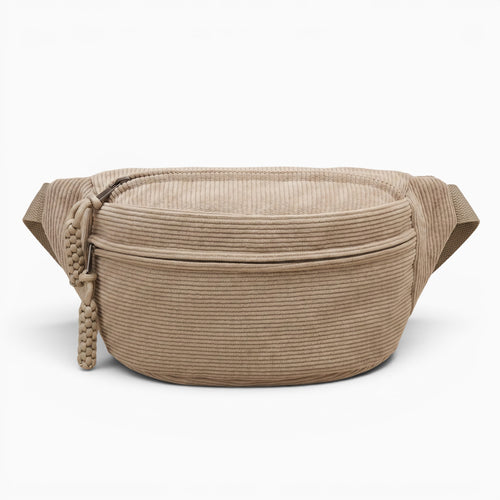 Sac sac banane en velours côtelé beige Perfect Lily avec fermeture éclair et sangle réglable pour un style décontracté