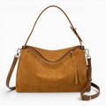 Sac sac à bandoulière Boston spacieux en cuir suédé marron doux avec fermeture éclair et sangle réglable