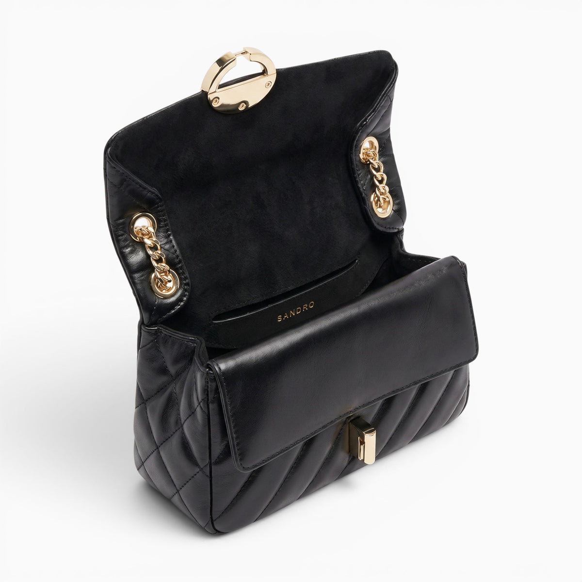 Sac sac à bandoulière noir matelassé en cuir PU avec détails dorés et fermeture à rabat élégante