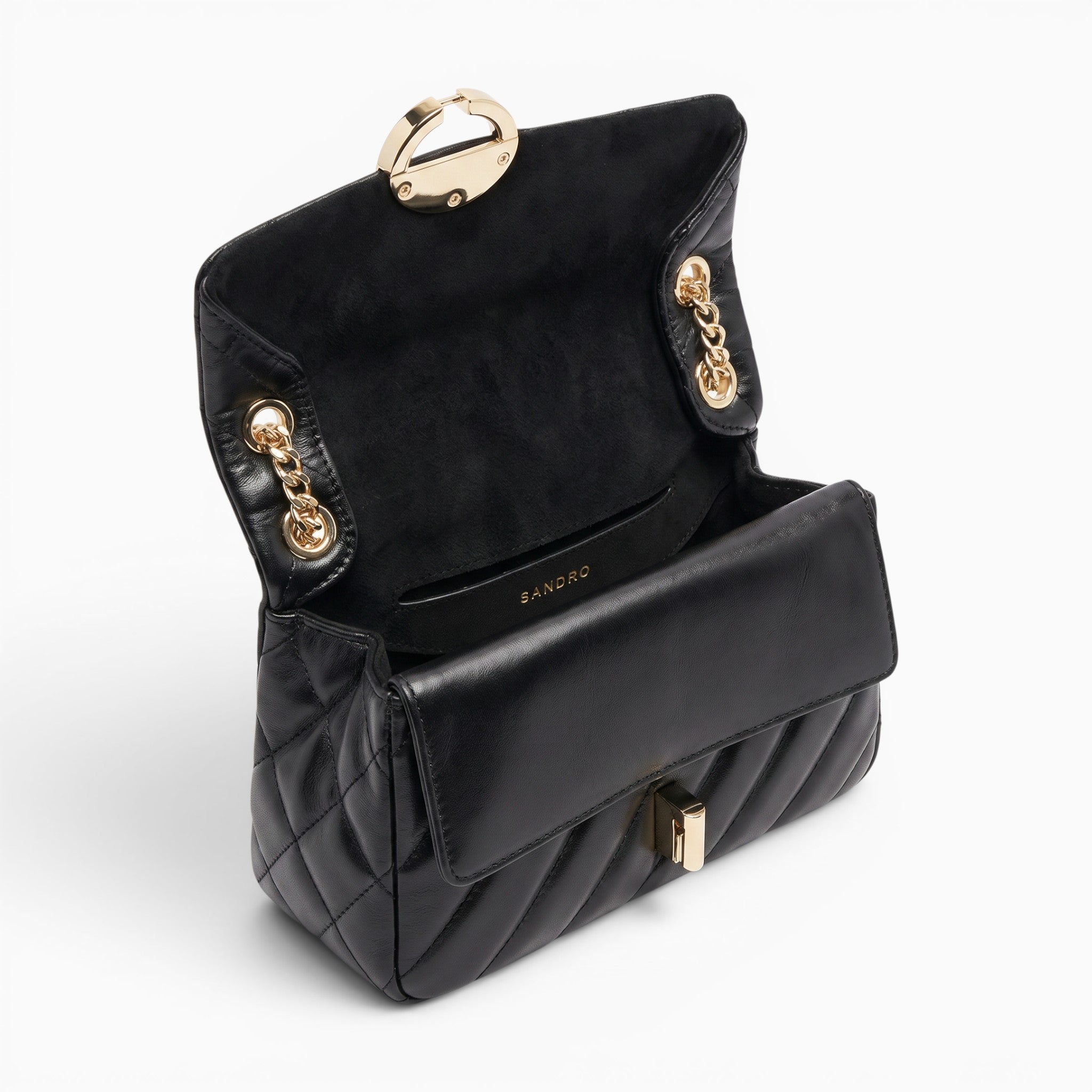Sac sac à bandoulière noir matelassé en cuir PU avec détails dorés et fermeture à rabat élégante