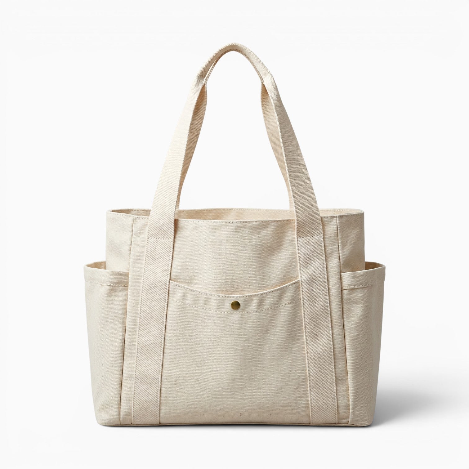 Sac fourre-tout en toile beige de la marque Sac, style preppy avec poches extérieures et fermeture zippée.