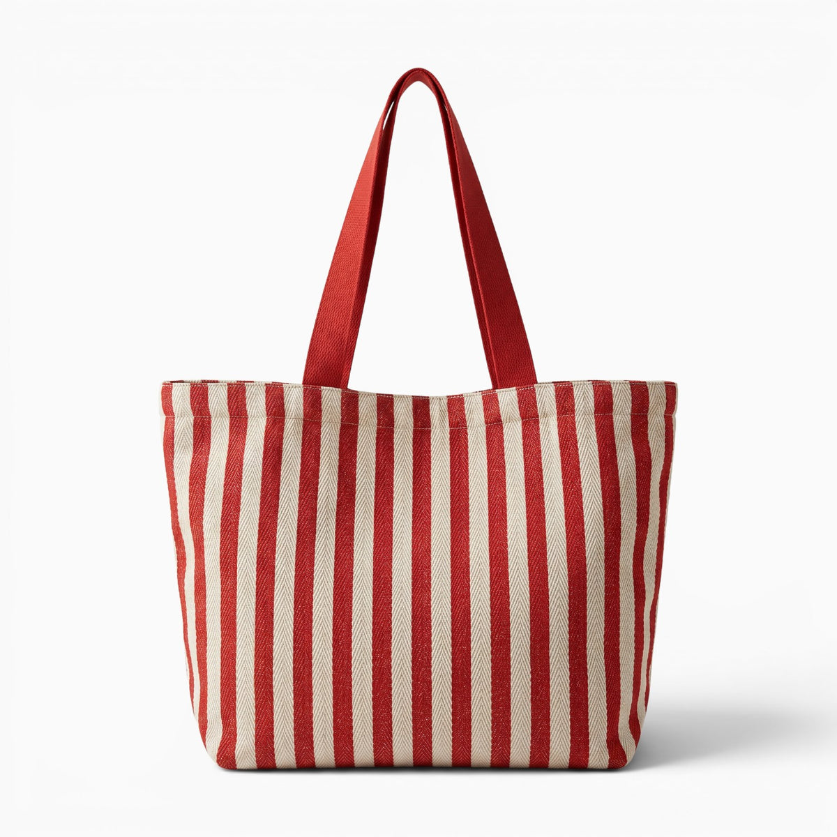 Sac fourre-tout Sac en toile rayée rouge et blanc avec deux anses, style décontracté pour la plage