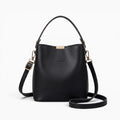 Sac sac seau noir en cuir PU avec bandoulière réglable et détails dorés, style élégant et décontracté pour femme