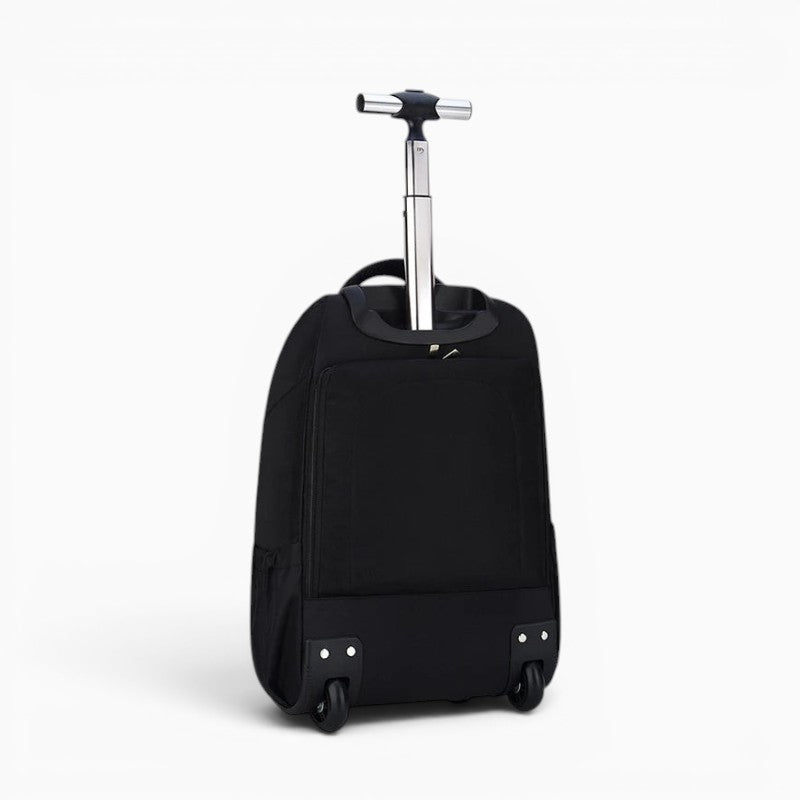 Sac trolley à dos noir en nylon avec roulettes et poignée télescopique pour voyages d'affaires et étudiants