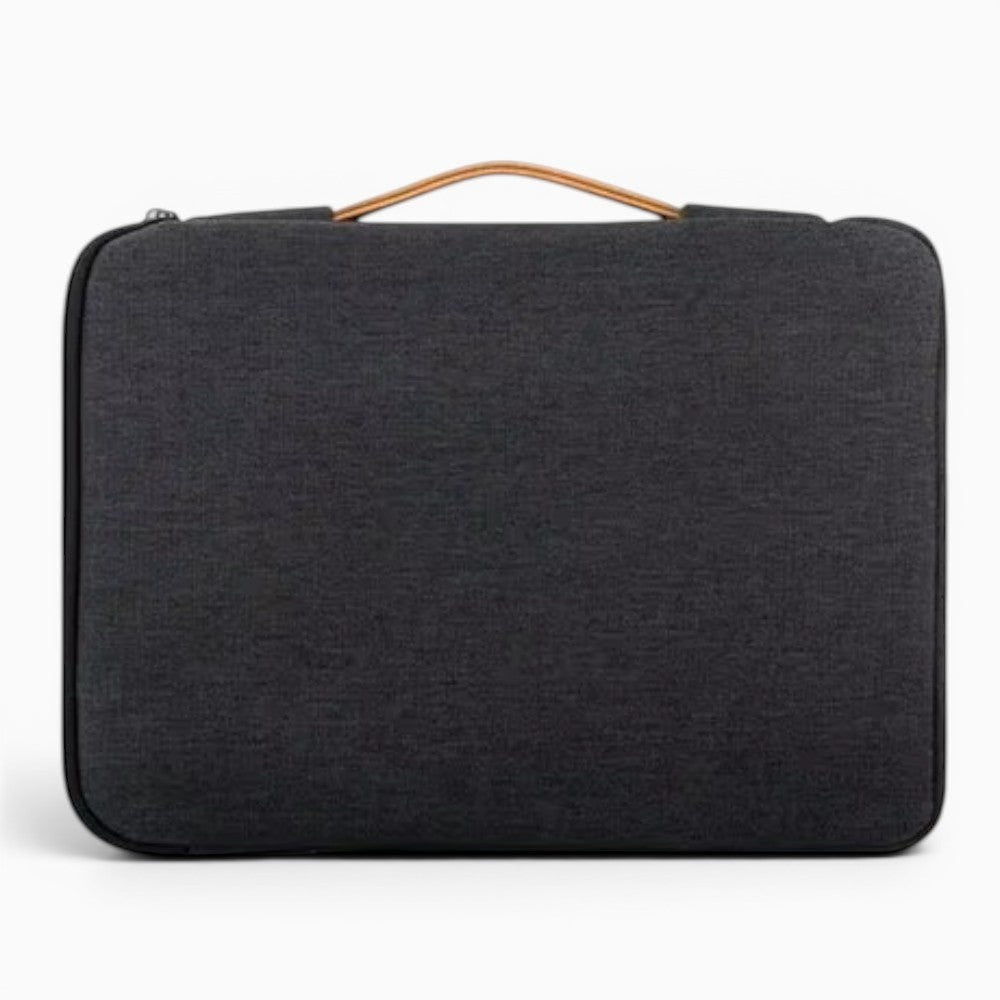 Sac Housse d'ordinateur portable en polyester gris foncé, fermeture éclair, poignée en cuir, poches extérieures, 14-15,6 pouces