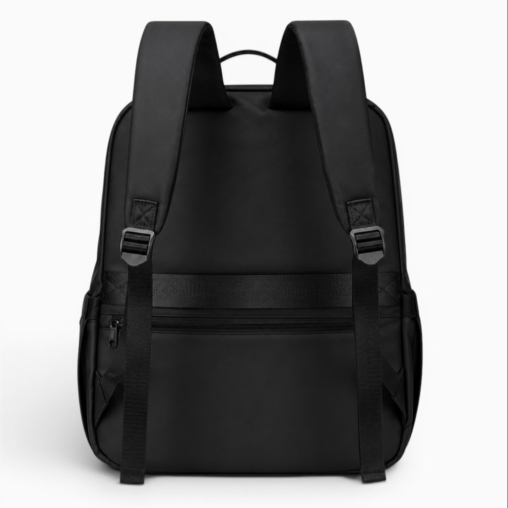 Sac sac à dos noir en nylon, idéal pour le voyage et l'ordinateur portable, avec fermeture éclair et poches intérieures.