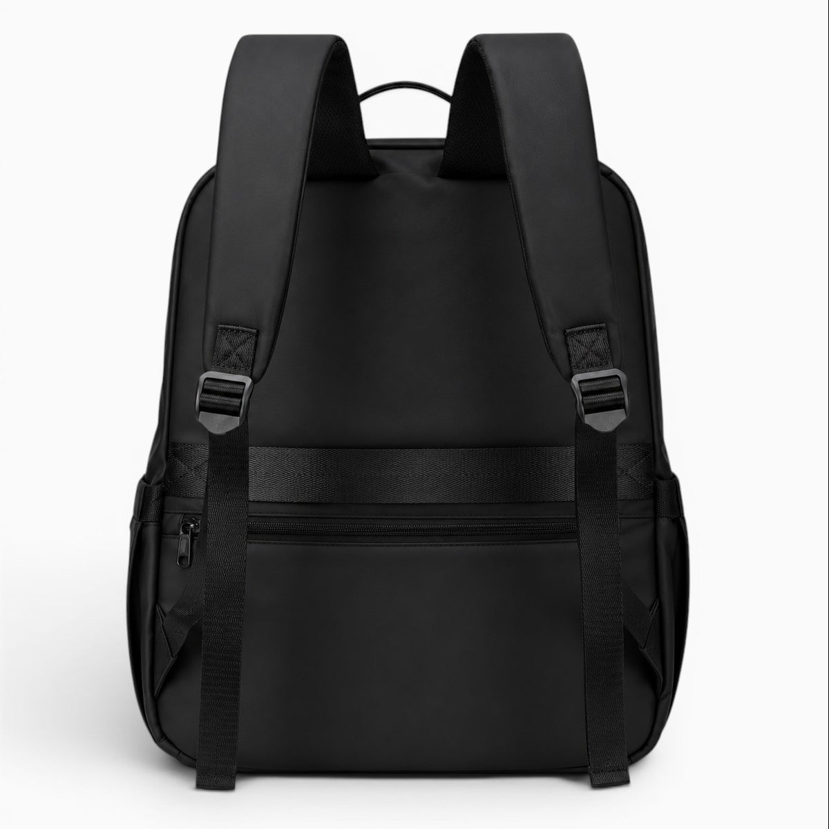 Sac sac à dos noir en nylon, idéal pour le voyage et l'ordinateur portable, avec fermeture éclair et poches intérieures.