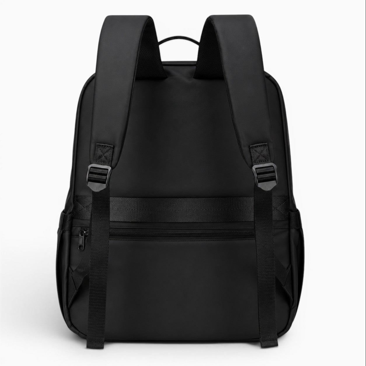 Sac sac à dos noir en nylon, idéal pour le voyage et l'ordinateur portable, avec fermeture éclair et poches intérieures.