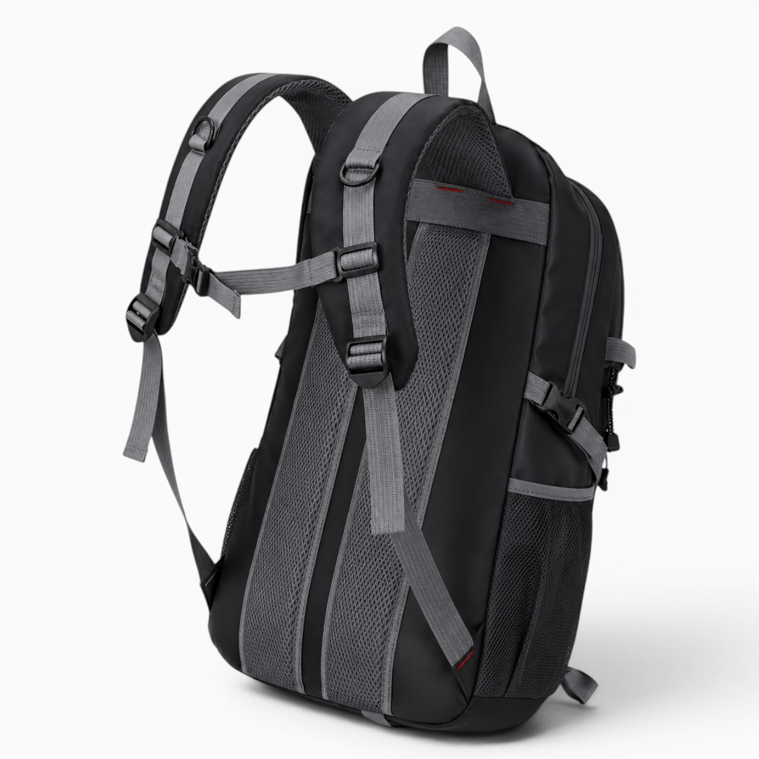 Sac noir unisexe, sac à dos de randonnée en nylon avec bretelles réglables et poches latérales en filet. Idéal pour le voyage et le camping.